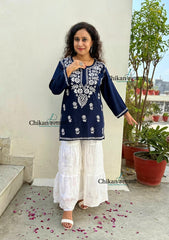 Tanisha Rayon Short Chikankari Kurti - Blue