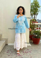 Tanisha Rayon Short Chikankari Kurti - Powder Blue