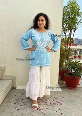 Tanisha Rayon Short Chikankari Kurti - Powder Blue