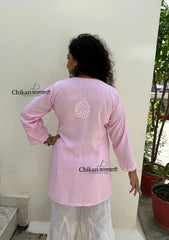Tanisha Rayon Short Chikankari Kurti - Pink