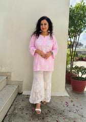 Tanisha Rayon Short Chikankari Kurti - Pink