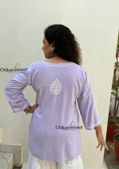 Tanisha Rayon Short Chikankari Kurti - Light Purple