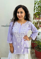 Tanisha Rayon Short Chikankari Kurti - Light Purple