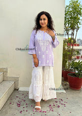 Tanisha Rayon Short Chikankari Kurti - Light Purple