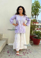 Tanisha Rayon Short Chikankari Kurti - Light Purple