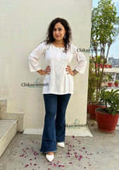 Tanisha Rayon Short Chikankari Kurti - White