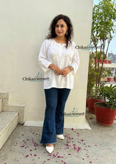 Tanisha Rayon Short Chikankari Kurti - White