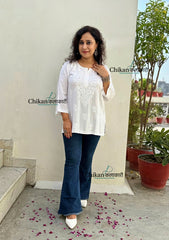 Tanisha Rayon Short Chikankari Kurti - White