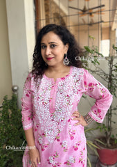 Tanvi Mulmul Chikankari Kurti - Pink