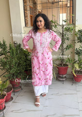 Tanvi Mulmul Chikankari Kurti - Pink
