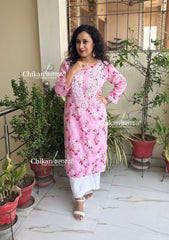 Tanvi Mulmul Chikankari Kurti - Pink