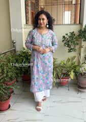 Tanvi Mulmul Chikankari Kurti - Grey