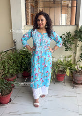 Tanvi Mulmul Chikankari Kurti - Sky Blue