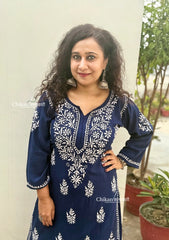 Tanya Rayon Chikankari Kurti - Blue