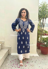 Tanya Rayon Chikankari Kurti - Blue