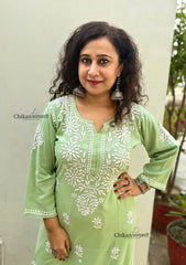 Tanya Rayon Chikankari Kurti - Green