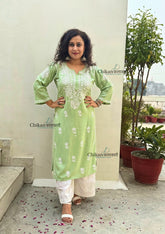 Tanya Rayon Chikankari Kurti - Green