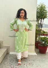Tanya Rayon Chikankari Kurti - Green