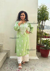 Tanya Rayon Chikankari Kurti - Green