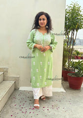 Tanya Rayon Chikankari Kurti - Green
