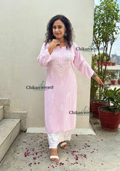 Tanya Rayon Chikankari Kurti - Light Pink