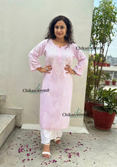 Tanya Rayon Chikankari Kurti - Light Pink