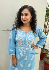 Tanya Powder Blue Rayon Chikankari Kurti