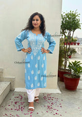 Tanya Powder Blue Rayon Chikankari Kurti