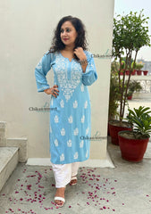 Tanya Powder Blue Rayon Chikankari Kurti