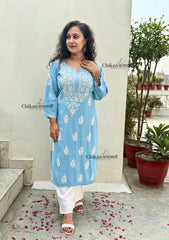 Tanya Powder Blue Rayon Chikankari Kurti