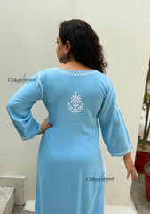 Tanya Powder Blue Rayon Chikankari Kurti