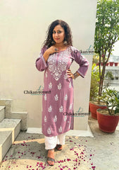 Tanya Rayon Chikankari Kurti - Mauve