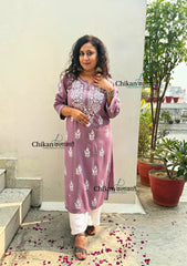 Tanya Rayon Chikankari Kurti - Mauve