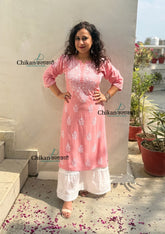Tanya Rayon Chikankari Kurti - Peach