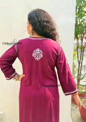 Tanya Rayon Chikankari Kurti - Wine