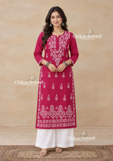 Tara Cotton Chikankari Kurti - Magenta