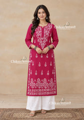 Tara Cotton Chikankari Kurti - Magenta
