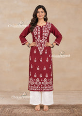Tara Cotton Chikankari Kurti - Maroon