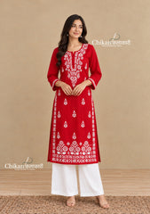 Tara Cotton Chikankari Kurti - Red