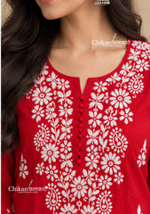 Tara Cotton Chikankari Kurti - Red