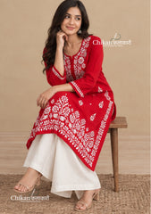 Tara Cotton Chikankari Kurti - Red