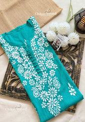 Tara Cotton Chikankari Kurti - Turquoise Green