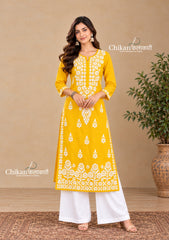 Tara Cotton Chikankari Kurti - Yellow