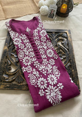 Tara Cotton Chikankari Kurti - Mulberry Pink