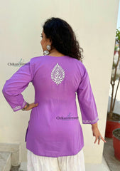 Tia Cotton Short Chikankari Kurti - Lavender