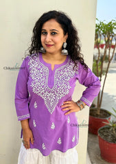 Tia Cotton Short Chikankari Kurti - Lavender