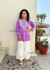 Tia Cotton Short Chikankari Kurti - Lavender