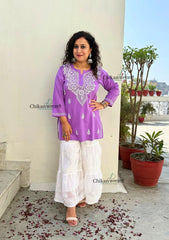 Tia Cotton Short Chikankari Kurti - Lavender