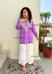 Tia Cotton Short Chikankari Kurti - Lavender