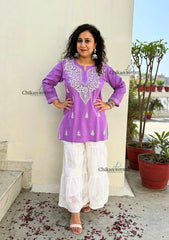 Tia Cotton Short Chikankari Kurti - Lavender